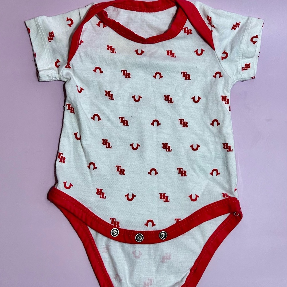 True Religion Pink and White Bodysuit Playful Design